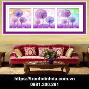 Tranh đính đá cao cấp bộ tranh 3 bức hoa bồ công anh TDF2242 (kt: 143cm x 50cm)