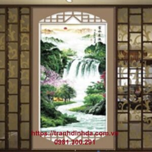 Tranh đính đá khổ dọc tiền vào như nước TDF2129 (kích thước 80cm x 150cm )