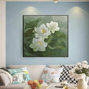 Tranh đính đá cao cấp hoa sen trắng TDF8050 (kích thước 50cm x 50cm)