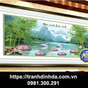 Tranh đính đá non nước hữu tình TDF332 (Kích thước 180cm x 106cm)