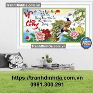 Tranh đính đá cao cấp thư pháp vợ chồng TDF369 (kích thước 90cm x 50cm)