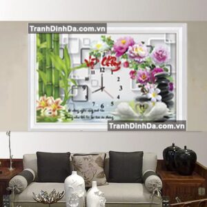 Tranh đính đá vợ chồng đồng hồ TDF8066 (Kích thước 75cm x 50cm)