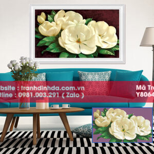 Tranh đính đá cao cấp hoa hải đường y8064 (kích thước 80cm x 60cm)