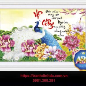 Tranh đính đá hạt tròn ABC cao cấp Vợ Chồng thư pháp ( kích thước 70cm x 50cm)