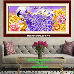 Tranh đính đá cao cấp hoa khai phú quý tdf257 kích thước 180cm x 80cm