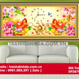 Tranh đính hạt tròn cao cấp DLH đồng hồ lộc phát DF2678 Kích thước 100cm*50cm