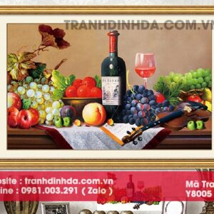 Tranh đính đá bàn tiệc rượu và hoa quả Y8005 kích thước 120cm*80cm