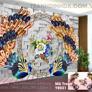 TRANH ĐÍNH ĐÁ CAO CẤP CHIM CÔNG - PHU THÊ HÒA HỢP Y8021 KÍCH THƯỚC 120CM*75CM