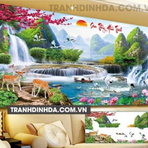 Tranh đính đá sơn thủy hữu tình y8076 kích thước 160cm*70cm