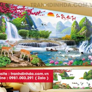 Tranh đính đá sơn thủy hữu tình y8077 kích thước 200cm*90cm
