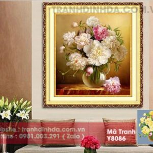 Tranh đính đá cao cấp bình hoa nghệ thuật y8086 kích thước 50cm*60cm