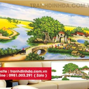 Tranh đính đá cao cấp y8091 chợ quê bên sông kích thước 120cm*60cm