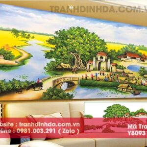 Tranh đính đá cao cấp y8093chợ quê bên sông kích thước 200cm*95cm