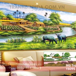 Tranh đính đá cao cấp cảnh làng quê yên bình y8095 kích thước 120cm*60cm
