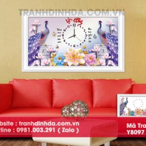 Tranh đính đá cao cấp vợ chồng đồng hồ Y8097 kích thước 80cm*50cm