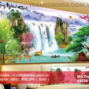 Tranh đính đá cao cấp Tùng nghênh khách Y8036 kích thước 100cm x 55cm