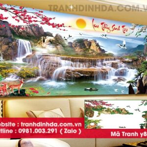Tranh đính đá cao cấp lưu thủy sinh tài y8055 kích thước 160cm*70cm