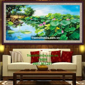 Tranh đính đá đầm sen y8059 kích thước 120cm x 65cm