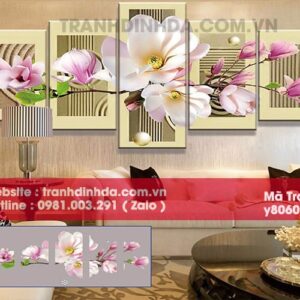 Tranh đính đá hoa ngọc lan 5 mảnh Y8060 kích thước 145cm*70cm