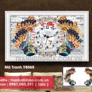 Tranh đính đá vợi chồng đồng hồ Y8065 kích thước 80cm*51cm