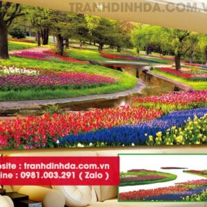 Tranh đính đá cảnh rừng hoa tulip hà lan Y8073 kích thước 120cm*65cm