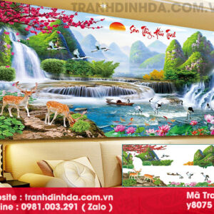 Tranh đính đá sơn thủy hữu tình y8075 kích thước 120cm*55cm
