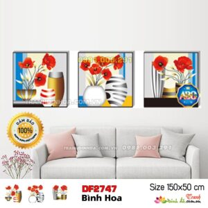 Tranh đính đá cao cấp bình hoa nghệ thuật DF2747 kích thước 150cm x 50cm