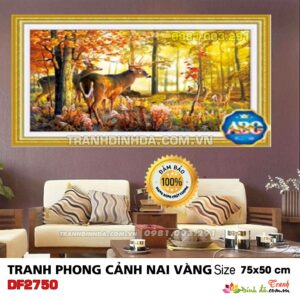 Tranh đính đá cao cấp phong cảnh nai vàng DF2750 Kích thước 75cm x 50cm
