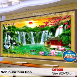 Tranh đính đá cao cấp Non nước hữu tình DF338 Kích thước 200cm x 110cm