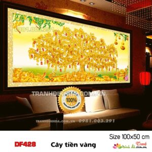 Tranh đính đá cao cấp cây tiền vàng ( tài lộc) DF428 Kích thước 100CM X 50CM
