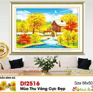 Tranh đính đá cao cấp cảnh sắc mùa thu DF2516 Kích thước 68cm x 50cm