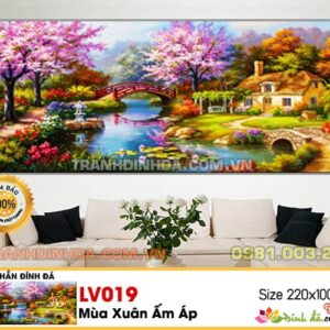 Tranh đính đá cao cấp Mùa xuân ấm áp LV019 Kích thước 220cm x 110cm ( gắn kín tranh 100%)
