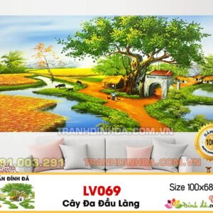 Tranh đính đá cao cấp Lavender Cây đa đầu làng LV069 Kích thước 100cm x 68cm