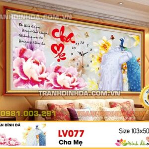 Tranh đính đá cao cấp Lavender Cha Mẹ Đồng hồ LV077 Kích thước 103cm x 50cm