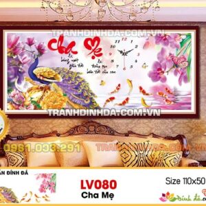 Tranh đính đá cao cấp Lavender Cha Mẹ Đồng hồ LV080 Kích thước 110cm x 50cm