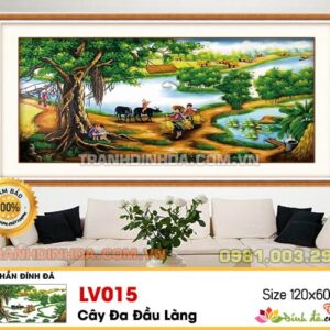 Tranh đính đá cao cấp Cây đa đầu làng LV015 Kích thước 120cm x 60cm