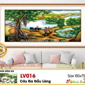 Tranh đính đá cao cấp Cây đa đầu làng LV016 Kích thước 150cm x 75cm