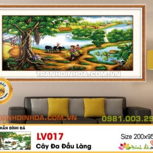 Tranh đính đá cao cấp Cây đa đầu làng LV017 Kích thước 200cm x 95cm