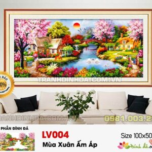 Tranh gắn đá cao cấp Mùa xuân ấm áp LV004 Kích thước 100cm x 50cm