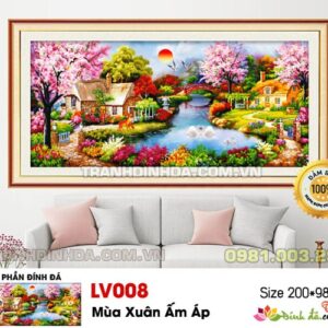 Tranh gắn đá cao cấp Mùa xuân ấm áp LV008 Kích thước 200cm x 98cm ( Gắn kín 100% tranh)
