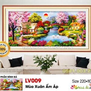 Tranh gắn đá cao cấp Mùa xuân ấm áp LV009 Kích thước 220cm x 110cm ( Gắn kín 100% tranh)