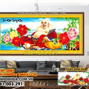 Tranh đính đá phật di lặc - tiếu khẩu trường khai D061 kích thước 146cm x 61cm