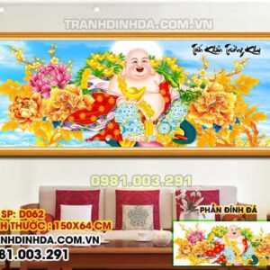 Tranh đính đá phật di lặc - tiếu khẩu trường khai D062 kích thước 150cm x 64cm