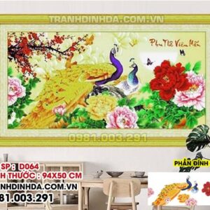 Tranh đính đá phu thê viên mãn D064 Kích thước 94 x 50cm