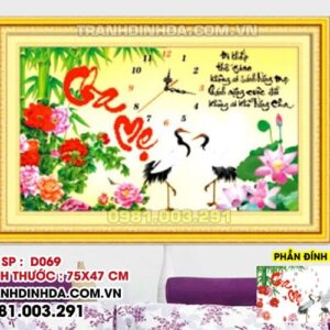 Tranh đính đá Đồng hồ cha mẹ D069 Kích thước 75cm x 47cm