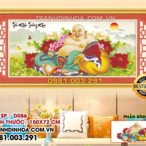 Tranh đính đá phật di lặc - tiếu khẩu trường khai D086 kích thước 150cm x 72cm