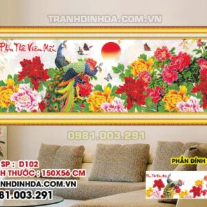 Tranh đính đá cao cấp Phu thê viên mãn D102 Kích thước 150cm x 56cm