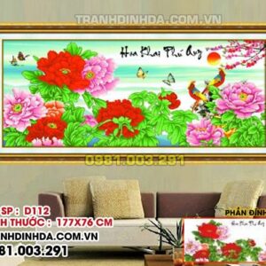 Tranh đính đá Hoa Khai Phú Qúy D112 Kích thước 177cm x 76cm