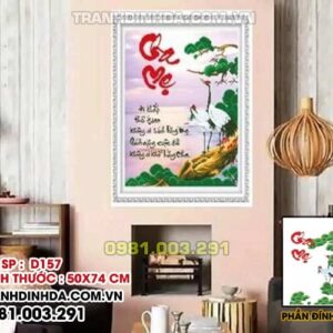 Tranh đính đá cha mẹ tùng hạc D157 Kích thước 50cm x 74cm