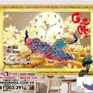 Tranh đính đá cha mẹ đồng hồ D162 Kích thước 80cm x 55cm